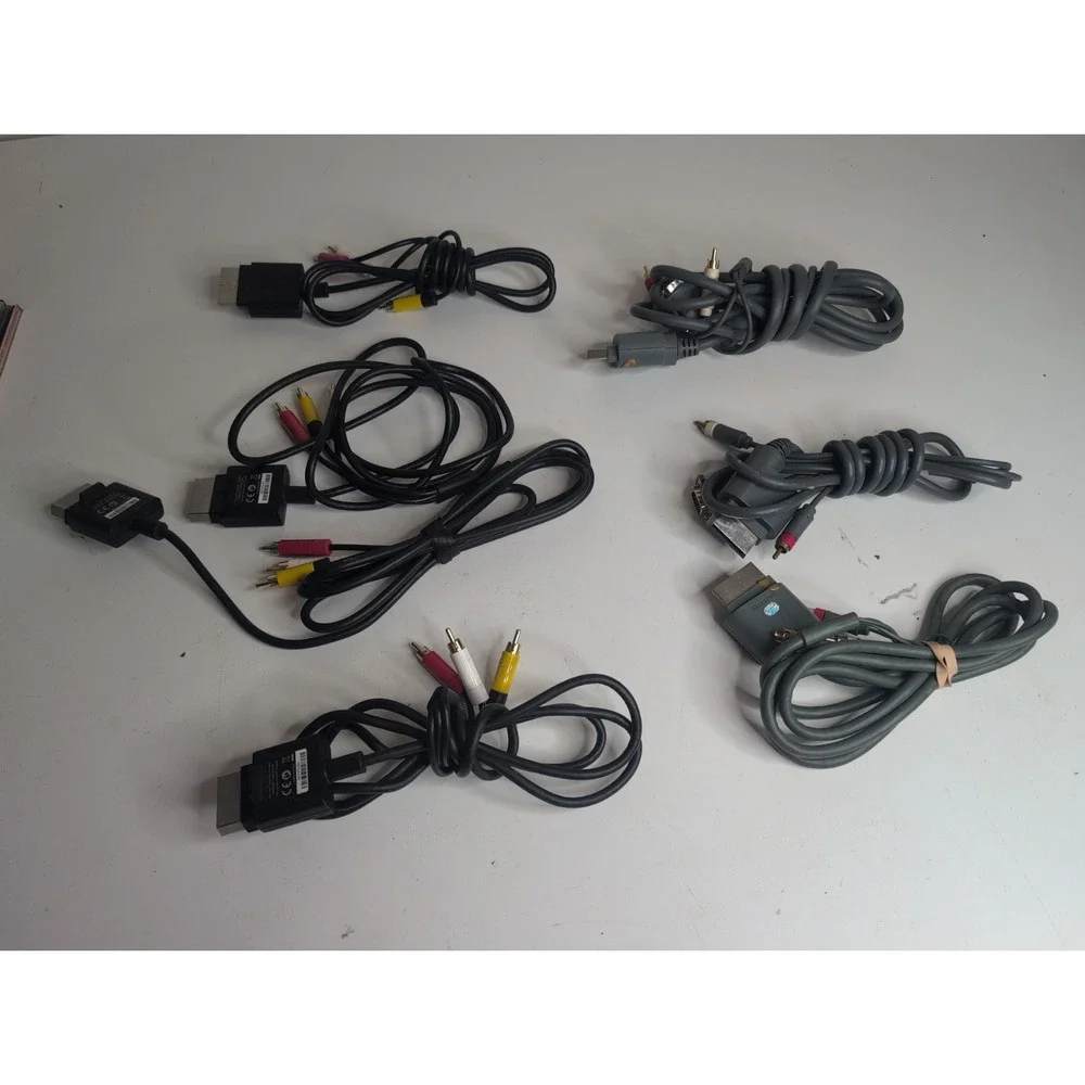 Mixed Lot Of 7 Xbox 360 Composite AV Cable RCA And VGA Cables Black And Gray